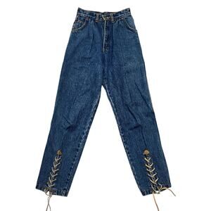Vintage 70s Made in the Shade Jeans 5 Lace Up Hem High Rise British Colony HK